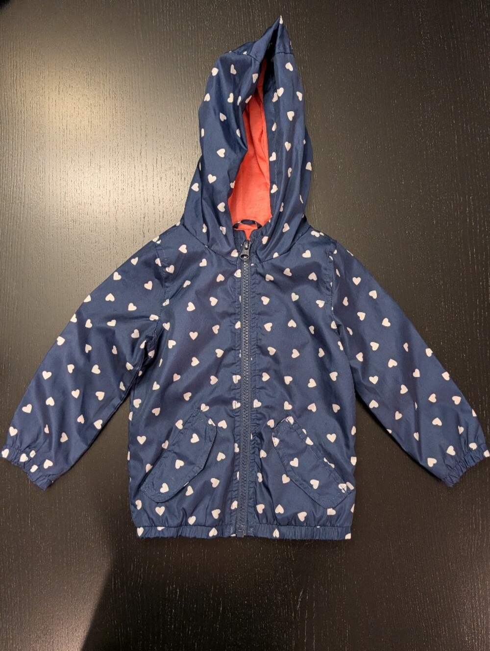Carter's Navy Blue Heart Print Raincoat with Coral Lining